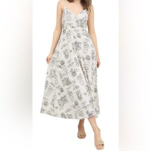 Anthropologie By The River Linen Blend French Parisian Cafe Voile Maxi Dress NWT